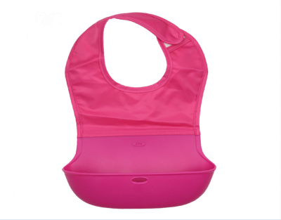 SKBS001 Custom made silicone Waterproof Bib design baby three-dimensional food bag manufacture Baby Bib baby scarf supplier back view